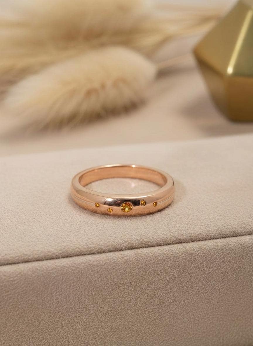 Push Present Birthstone Ring Citrine Band, November Birthstone Jewelry, Flush Set Golden Stacking Ring, Gift for New Mom