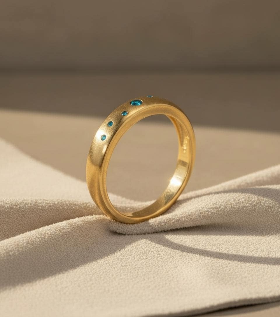 Blue Zircon Celestial Wedding Band, December Birthstone Ring, Dainty Gemstone Stacking Band, Push Present Birthday Gift for Her