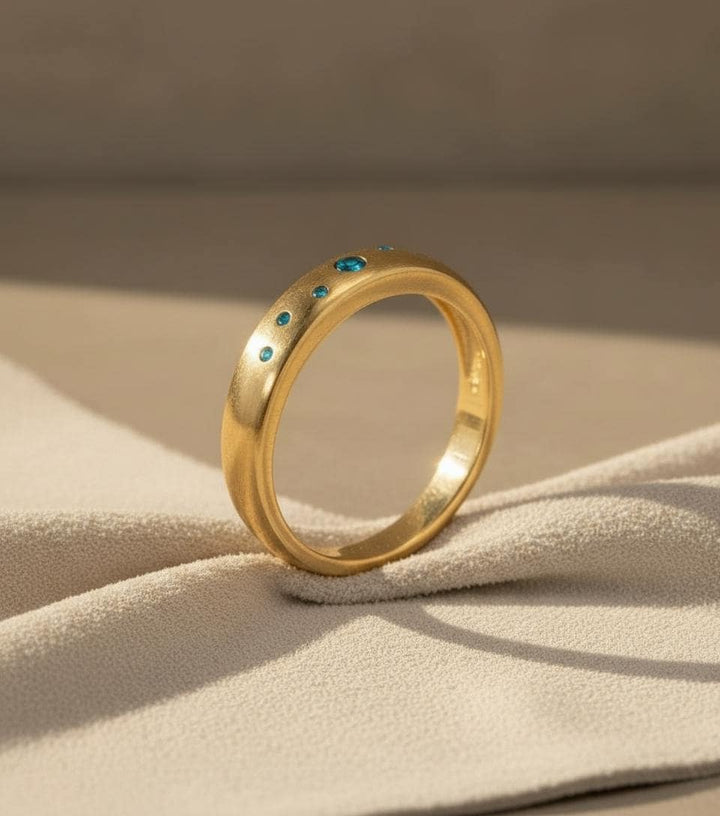 Blue Zircon Celestial Wedding Band, December Birthstone Ring, Dainty Gemstone Stacking Band, Push Present Birthday Gift for Her