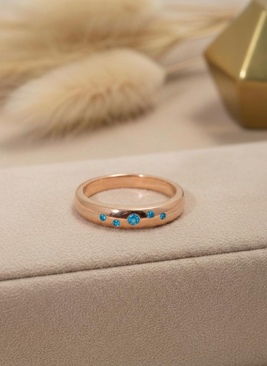 Blue Zircon Celestial Wedding Band, December Birthstone Ring, Dainty Gemstone Stacking Band, Push Present Birthday Gift for Her