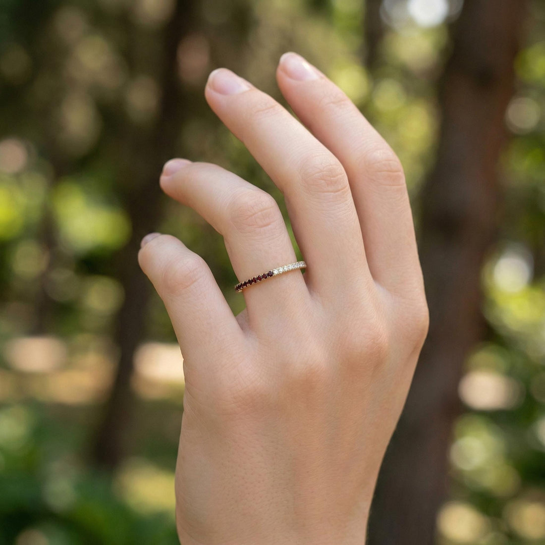 Red Garnet Diamond Band, January Birthstones, Garnet Full Eternity Wedding Band, Diamond Wedding Ring, Anniversary Rings