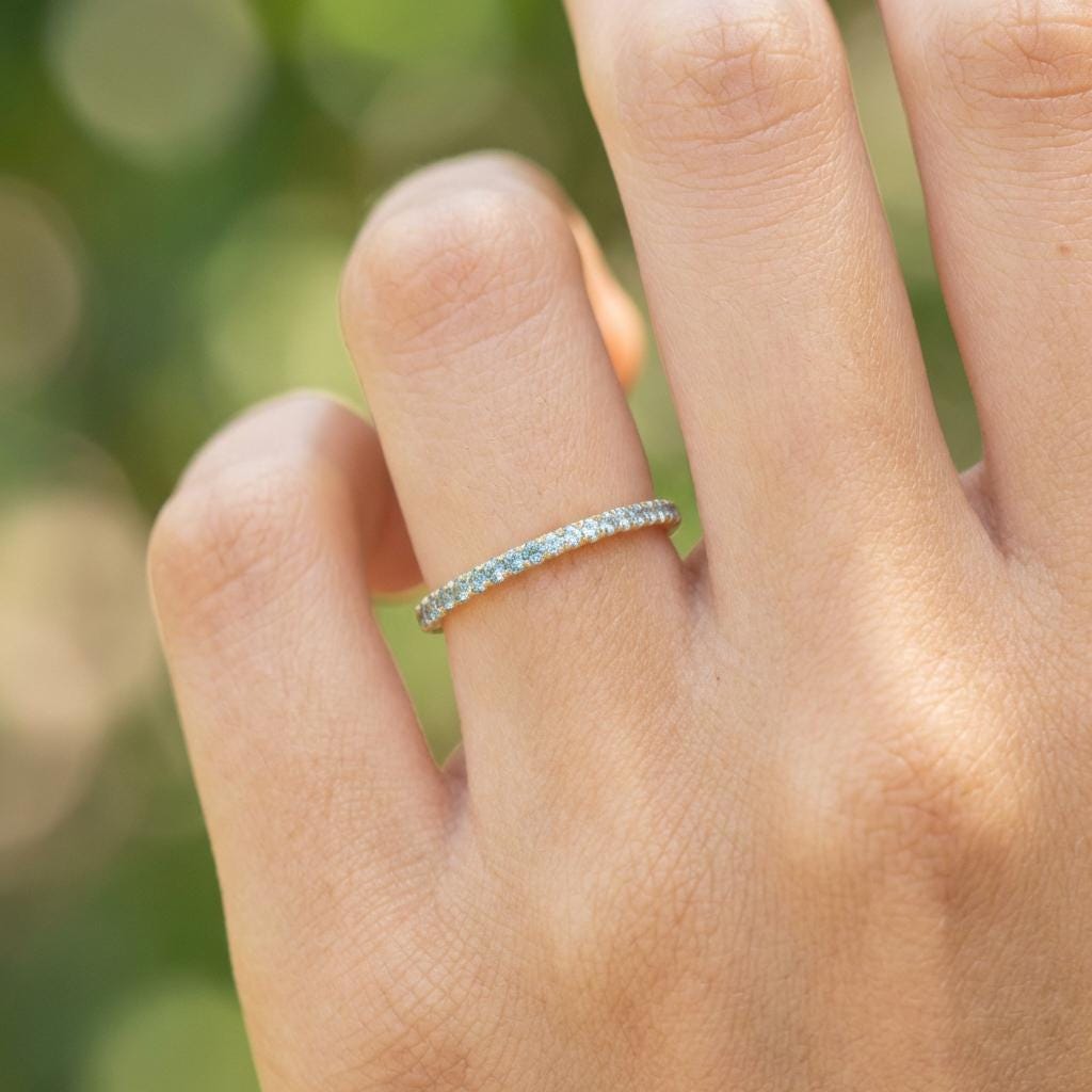Aquamarine Diamond Band, March Birthstones, Aquamarine Full Eternity Wedding Band, Diamond Wedding Ring, Anniversary Rings