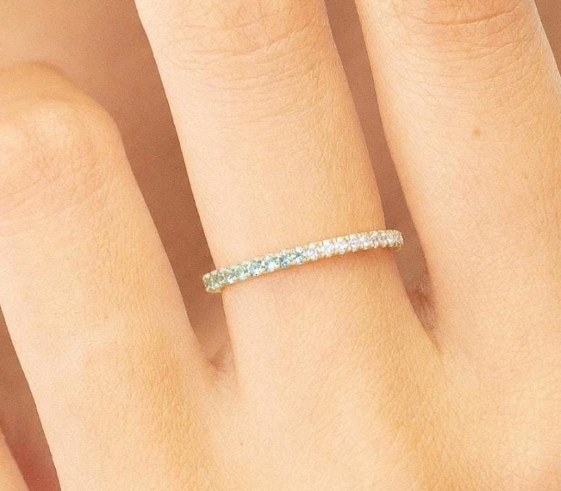 Aquamarine Diamond Band, March Birthstones, Aquamarine Full Eternity Wedding Band, Diamond Wedding Ring, Anniversary Rings