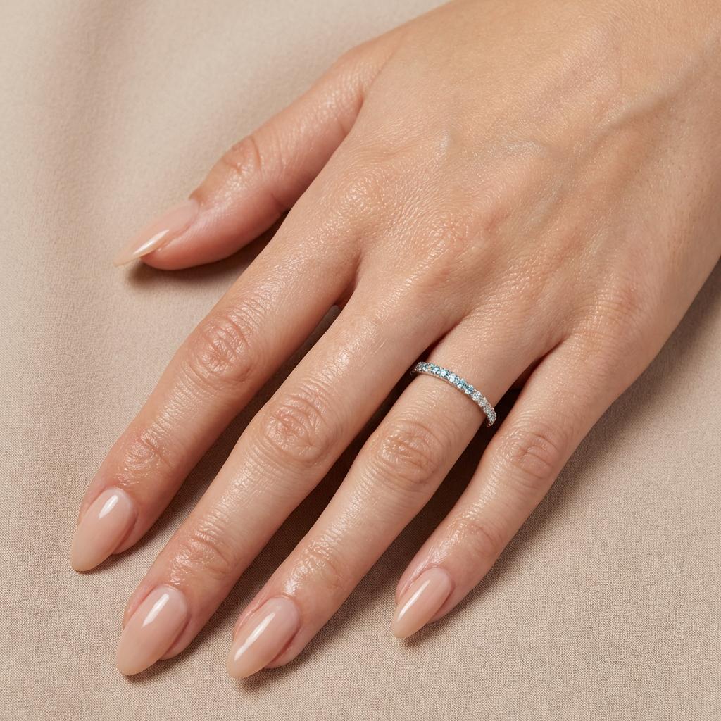 Aquamarine Diamond Band, March Birthstones, Aquamarine Full Eternity Wedding Band, Diamond Wedding Ring, Anniversary Rings