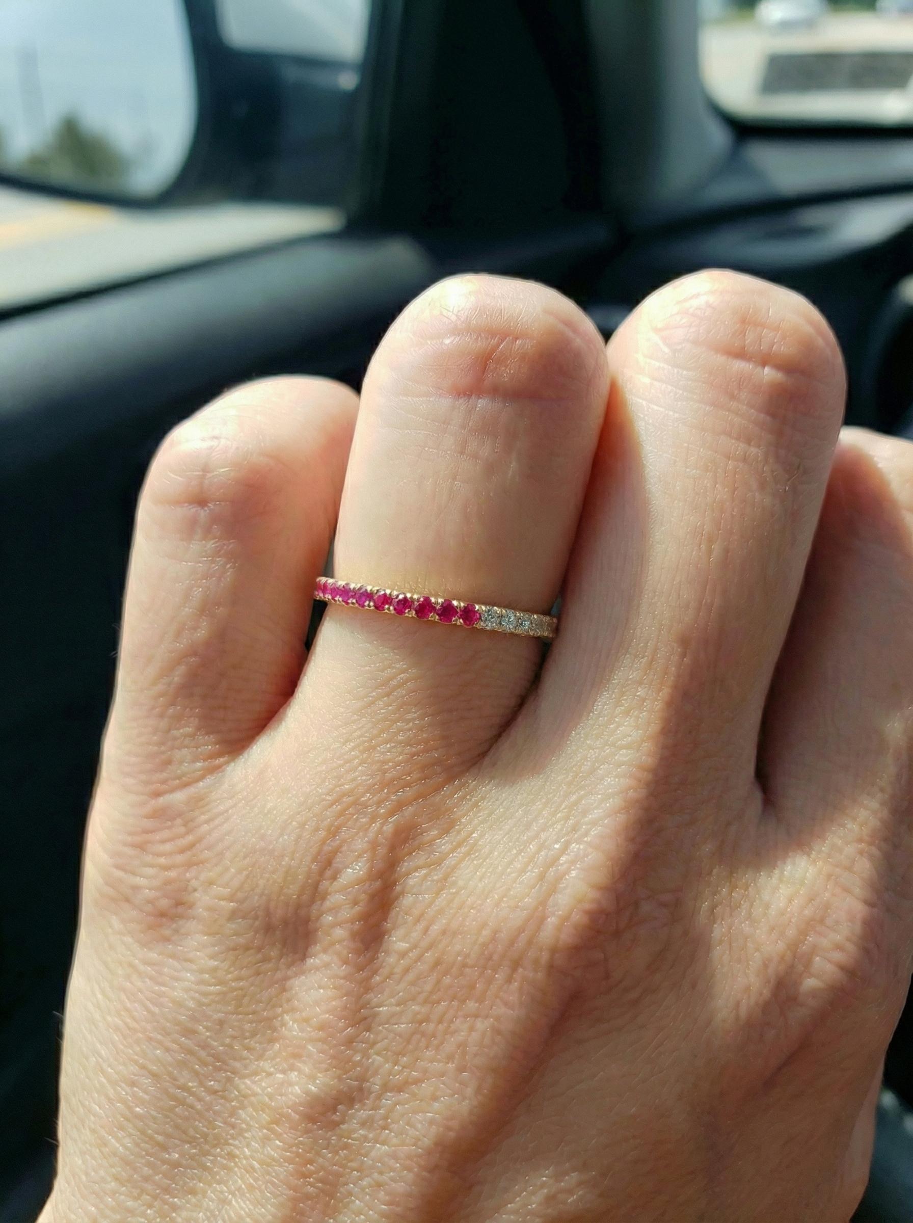 Bridesmaid Gift Birthstone Ruby Wedding Band, Dainty Red Gemstone Stacking Ring, July Birthday Jewelry