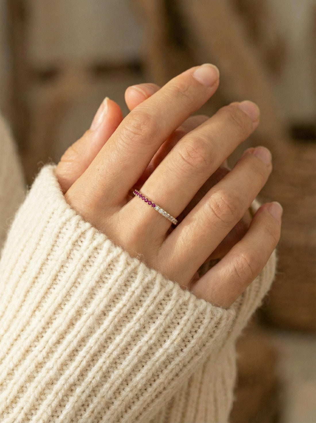 Bridesmaid Gift Birthstone Ruby Wedding Band, Dainty Red Gemstone Stacking Ring, July Birthday Jewelry