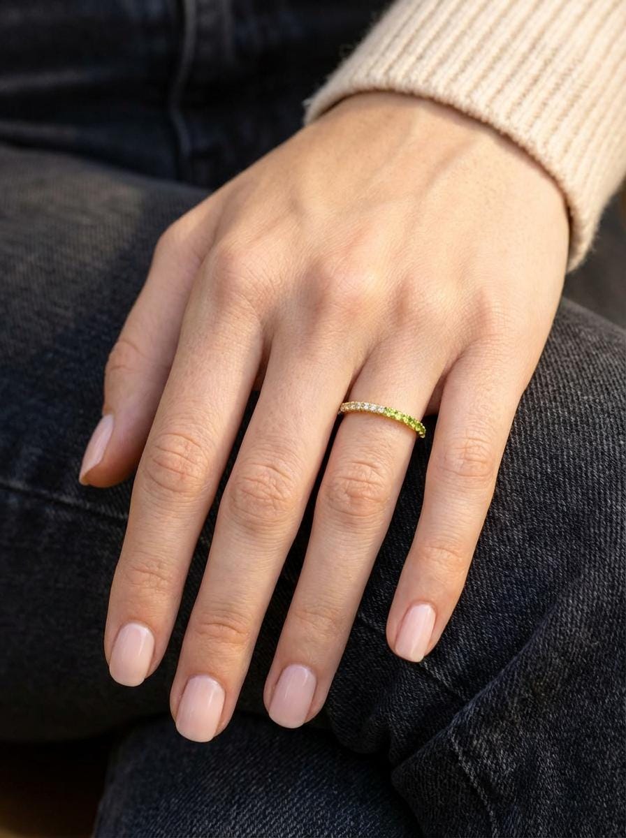 Peridot Diamond Band, August Birthstones, Peridot Full Eternity Wedding Band, Diamond Wedding Ring, Anniversary Rings