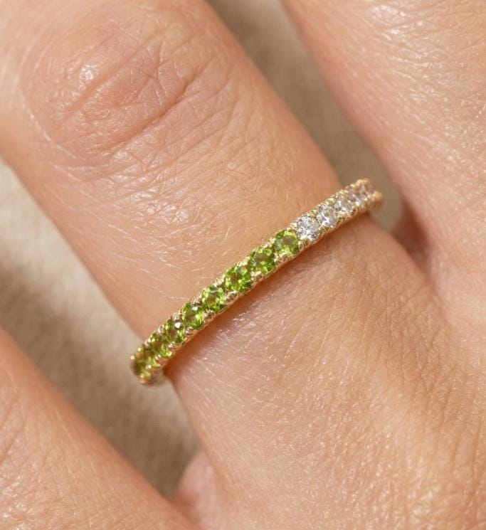 Peridot Diamond Band, August Birthstones, Peridot Full Eternity Wedding Band, Diamond Wedding Ring, Anniversary Rings