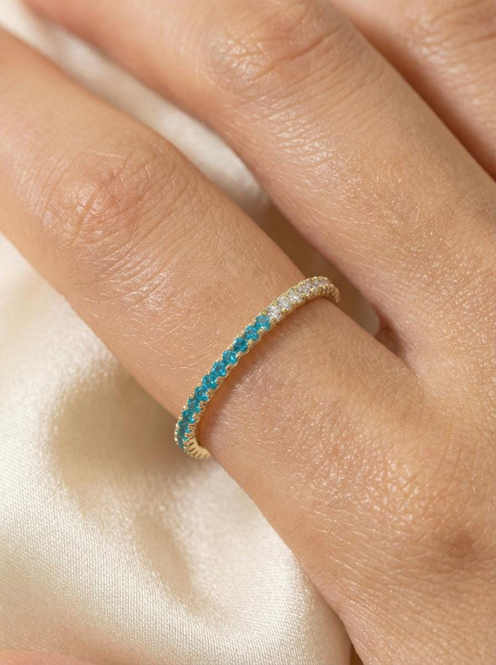 Blue Zircon Diamond Band, December Birthstones, Blue Zircon Full Eternity Wedding Band, Diamond Wedding Ring, Anniversary Rings