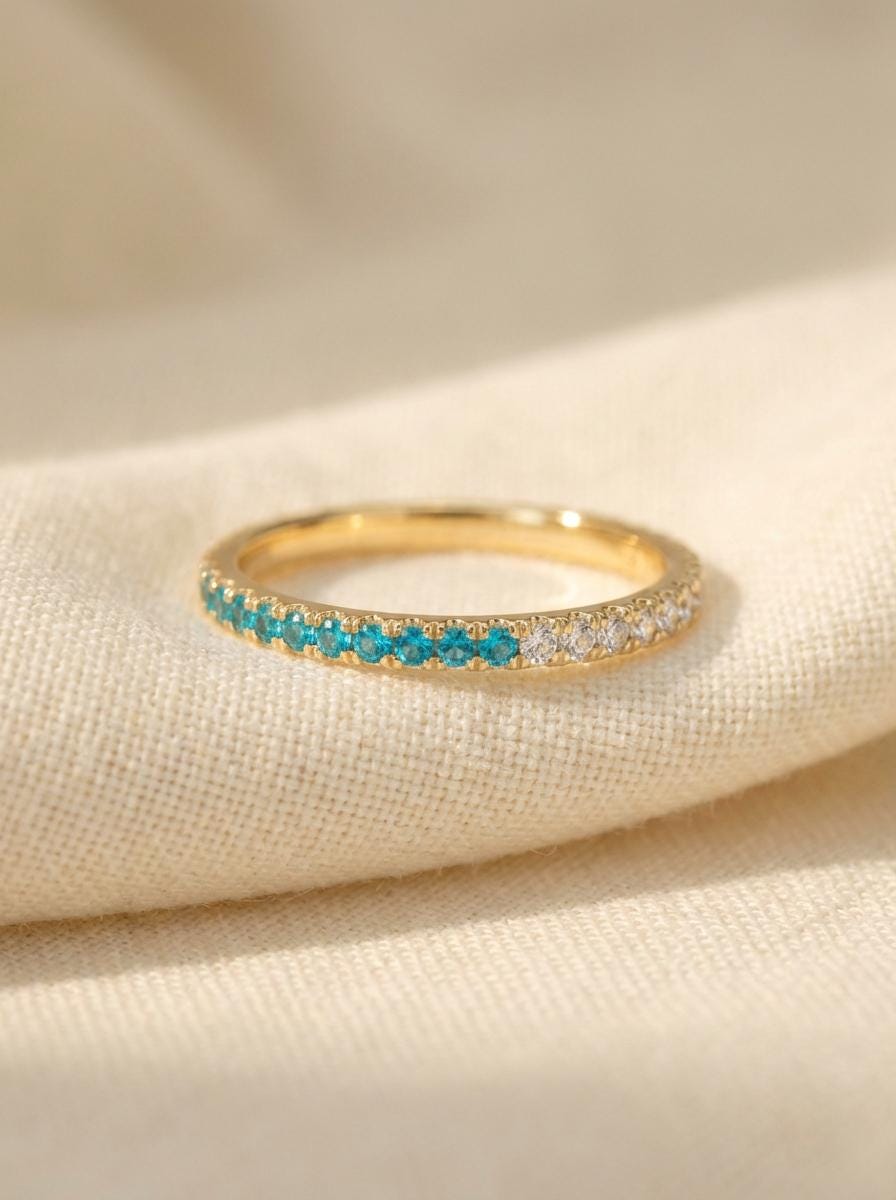Blue Zircon Diamond Band, December Birthstones, Blue Zircon Full Eternity Wedding Band, Diamond Wedding Ring, Anniversary Rings