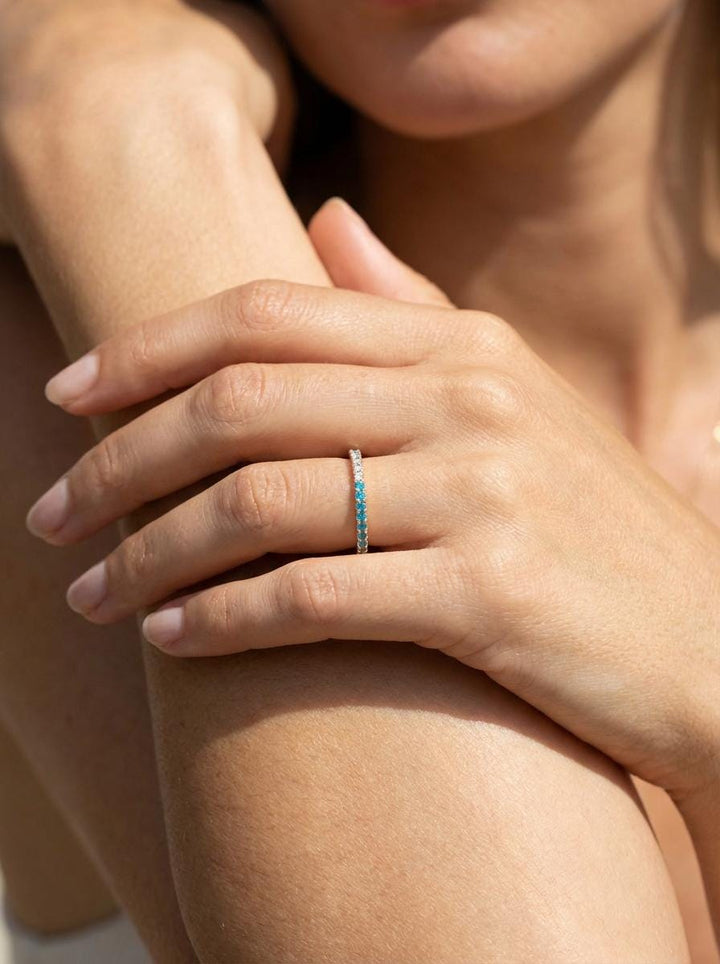 Blue Zircon Diamond Band, December Birthstones, Blue Zircon Full Eternity Wedding Band, Diamond Wedding Ring, Anniversary Rings