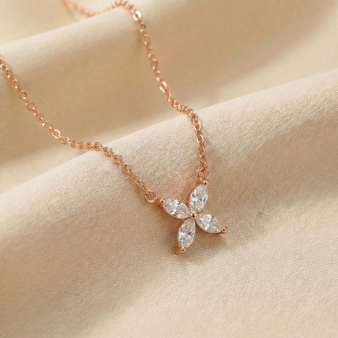 Bridesmaid Gift Lab Grown Diamond Necklace, Marquise Flower Pendant,  Minimalist Wedding Jewelry, Gift Set 0.40ct