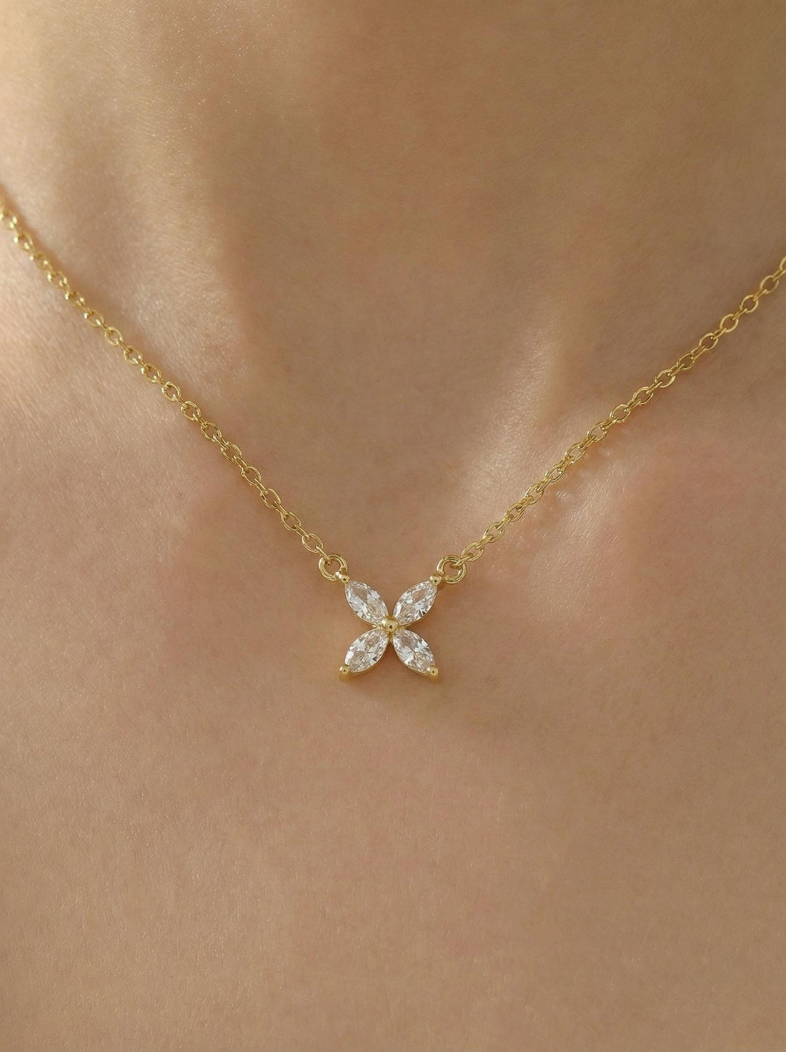 Bridesmaid Gift Lab Grown Diamond Necklace, Marquise Flower Pendant,  Minimalist Wedding Jewelry, Gift Set 0.40ct