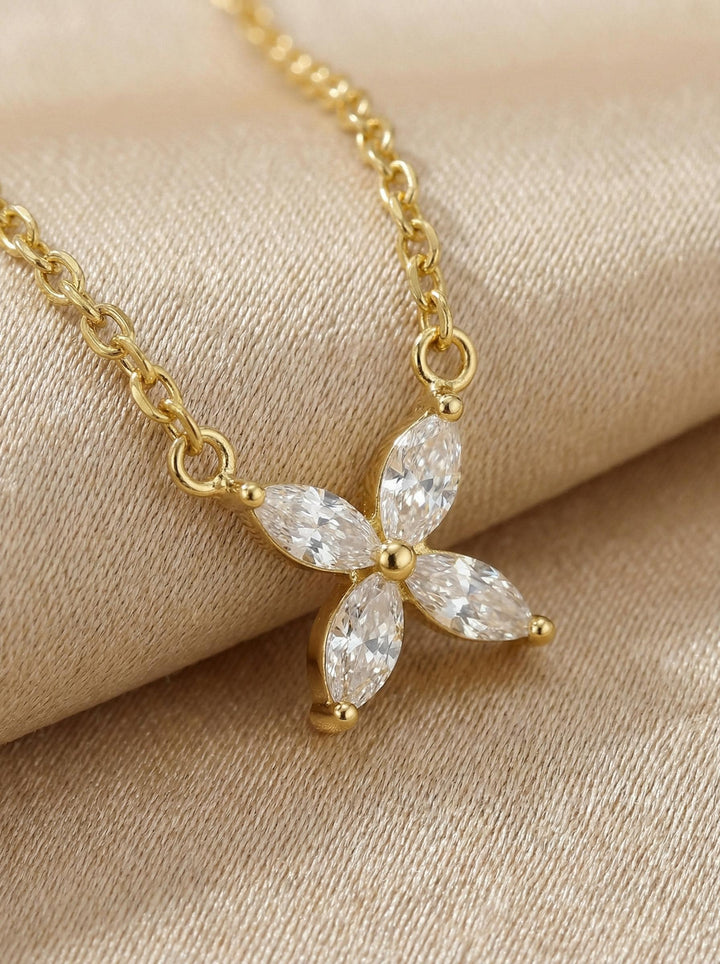 Bridesmaid Gift Lab Grown Diamond Necklace, Marquise Flower Pendant,  Minimalist Wedding Jewelry, Gift Set 0.40ct