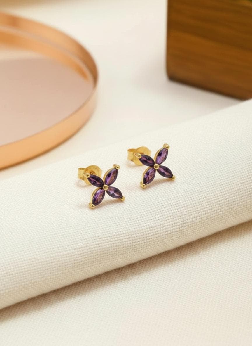 Amethyst Birthstone Necklace, Marquise Flower Pendant, February Birthstone Jewelry, Purple Gemstone Bridesmaid Gift, Dainty Floral Necklace