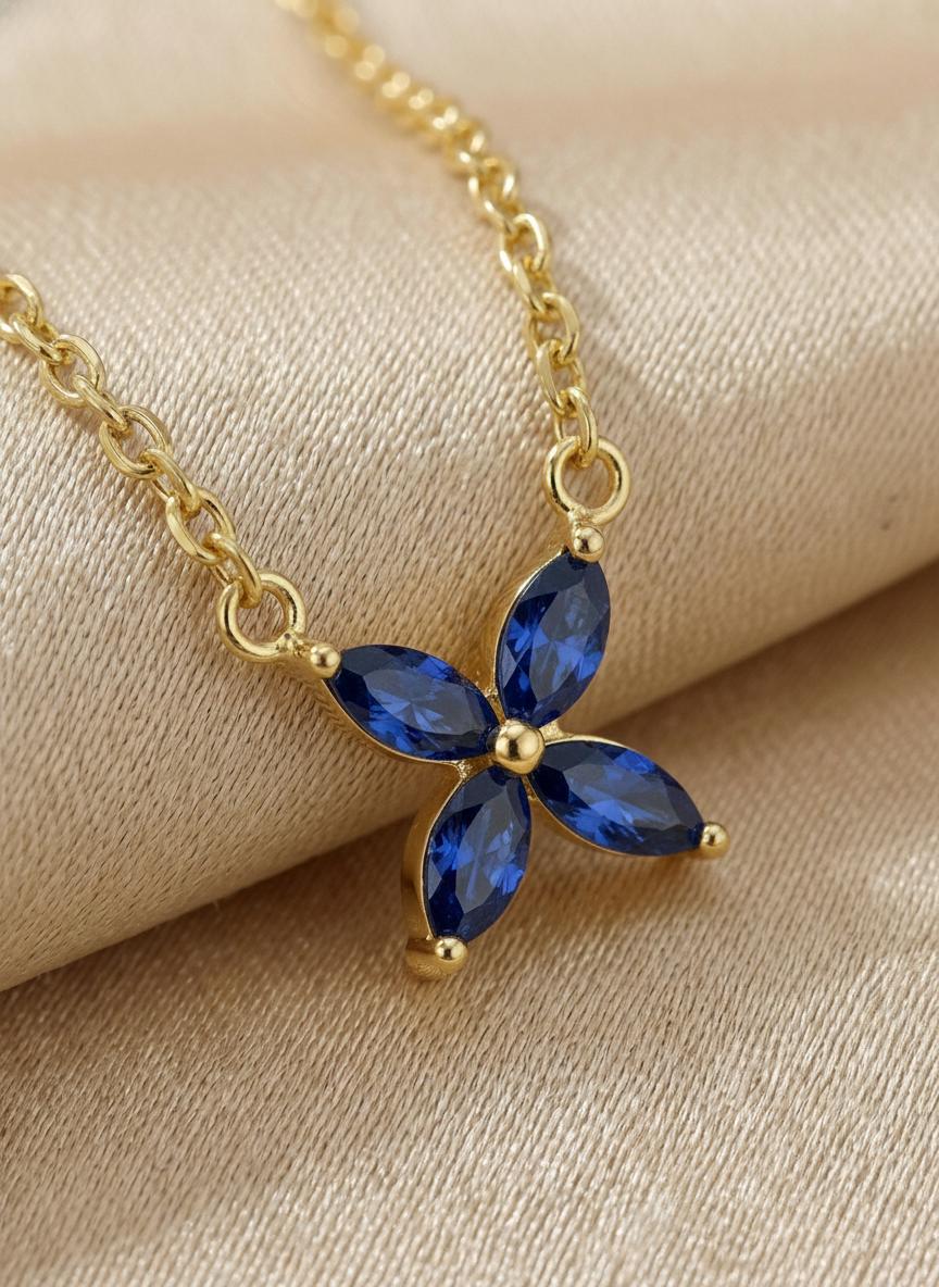 Sapphire Flower Necklace Royal Blue Pendant September Birthstone Jewelry Bridesmaid Gift Dainty Floral Charm Wedding Party Favor