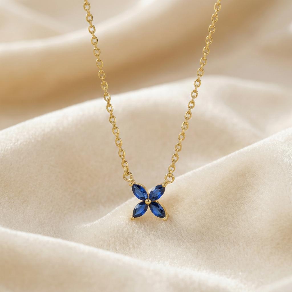 Sapphire Flower Necklace Royal Blue Pendant September Birthstone Jewelry Bridesmaid Gift Dainty Floral Charm Wedding Party Favor