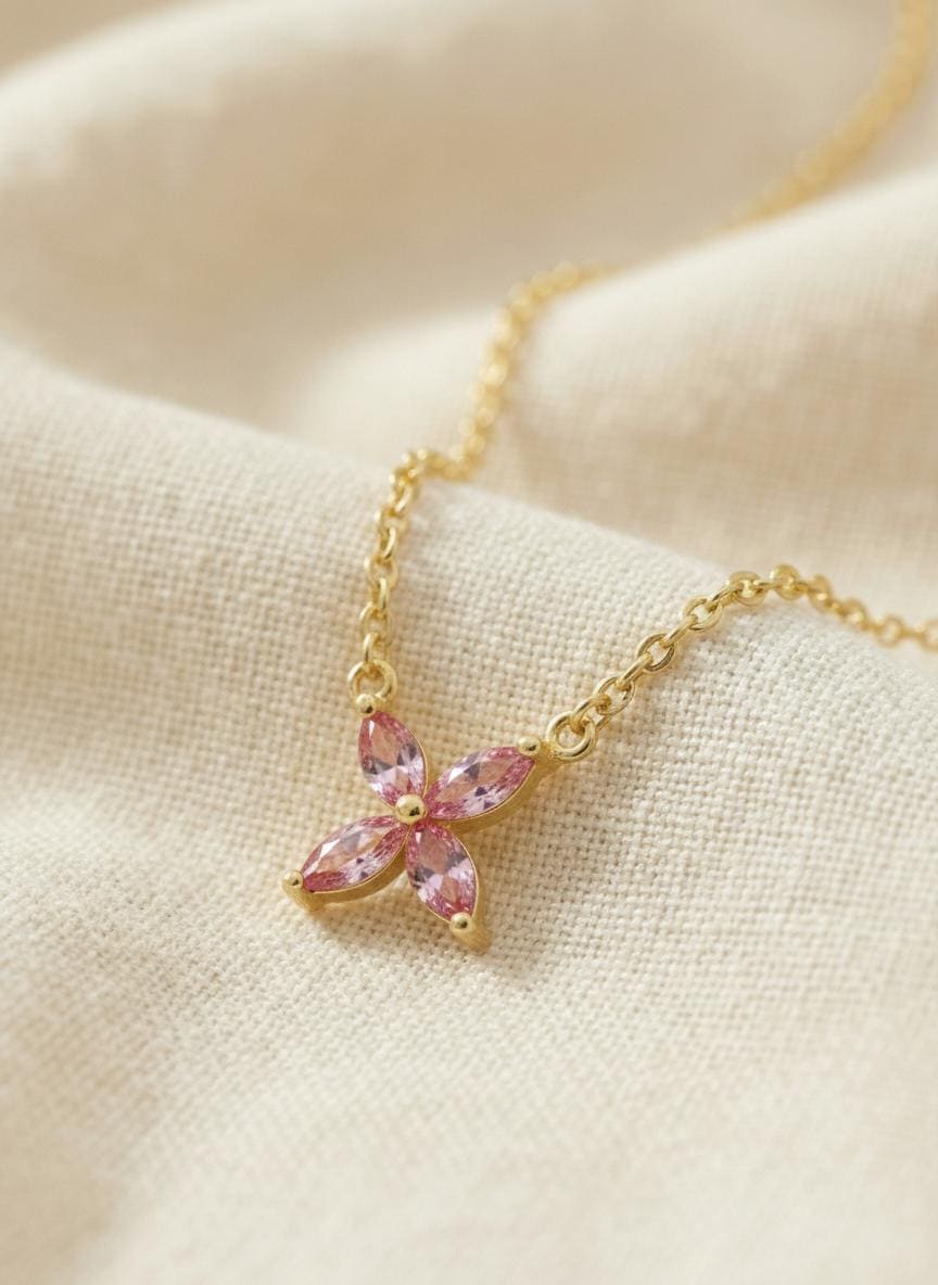 Pink Tourmaline Birthstone Necklace, Dainty Flower Pendant, October Birthstone Jewelry, Bridesmaid Necklace, Bridal Party Gift