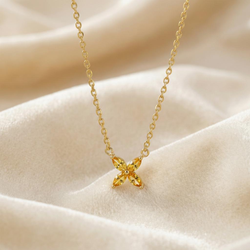 Citrine Birthstone Necklace, Dainty Flower Pendant, November Birthstone Jewelry, Bridesmaid Necklace, Minimalist Bridal Party Gift