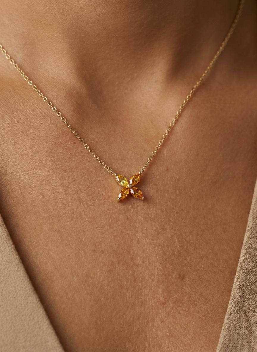 Citrine Birthstone Necklace, Dainty Flower Pendant, November Birthstone Jewelry, Bridesmaid Necklace, Minimalist Bridal Party Gift