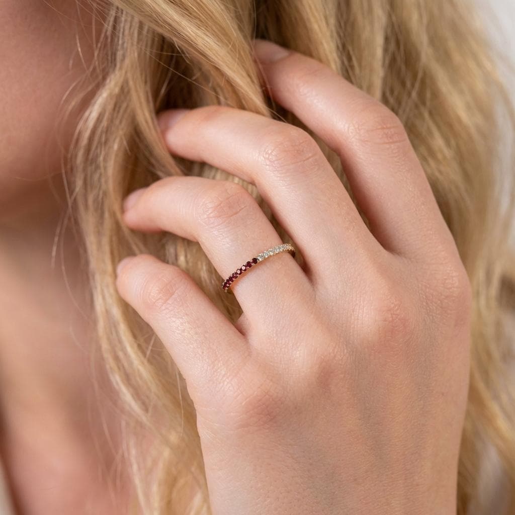 Red Garnet Diamond Band, January Birthstones, Garnet Full Eternity Wedding Band, Diamond Wedding Ring, Anniversary Rings