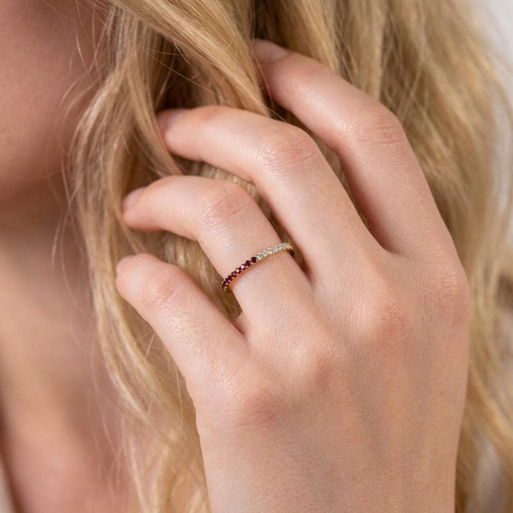 Red Garnet Diamond Band, January Birthstones, Garnet Full Eternity Wedding Band, Diamond Wedding Ring, Anniversary Rings