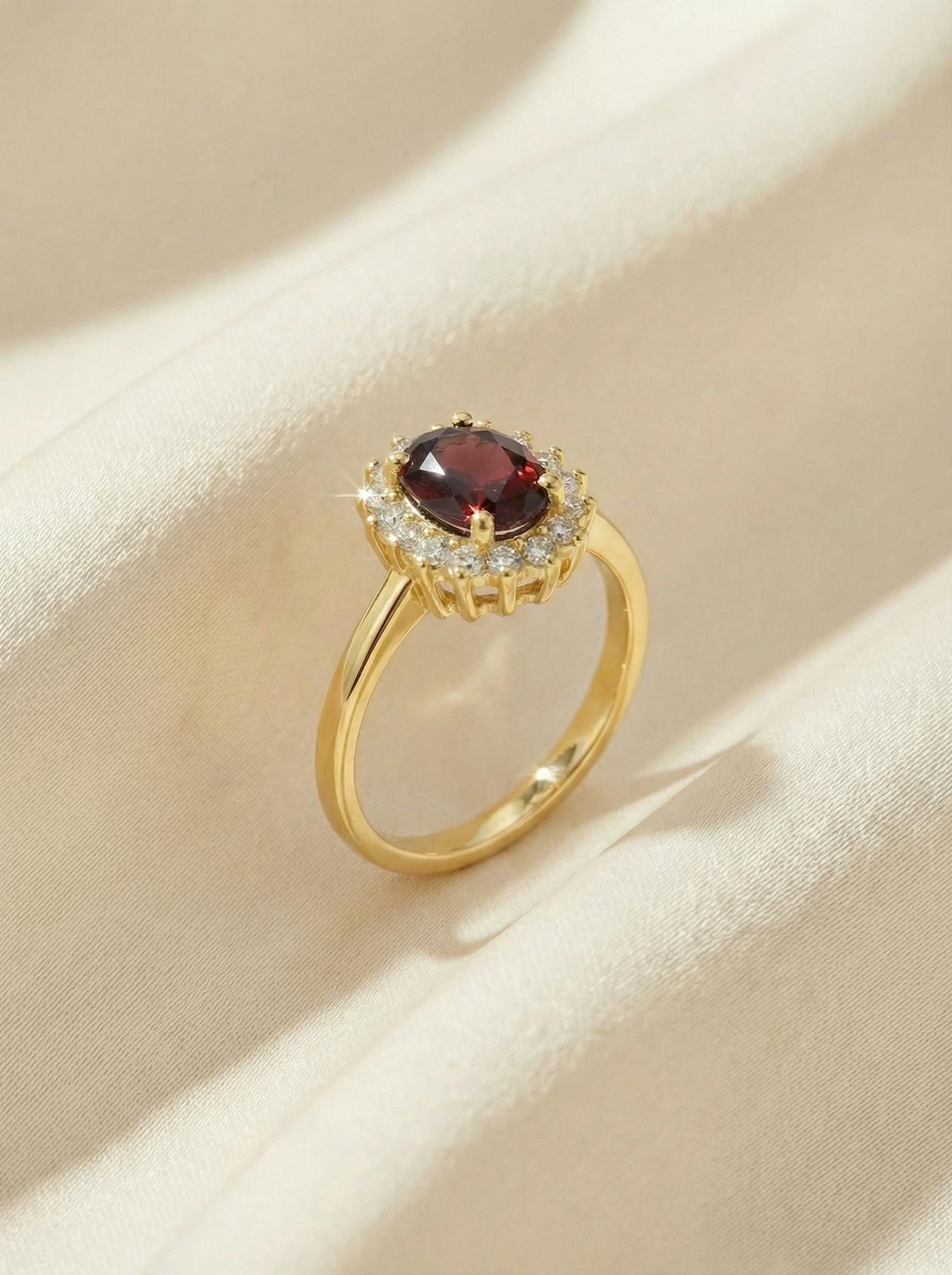 Garnet Wedding Band Ring Vintage Style Travel Ring For Women Oval Cut Deep Red Gemstone January Birthstone Jewelry Gift