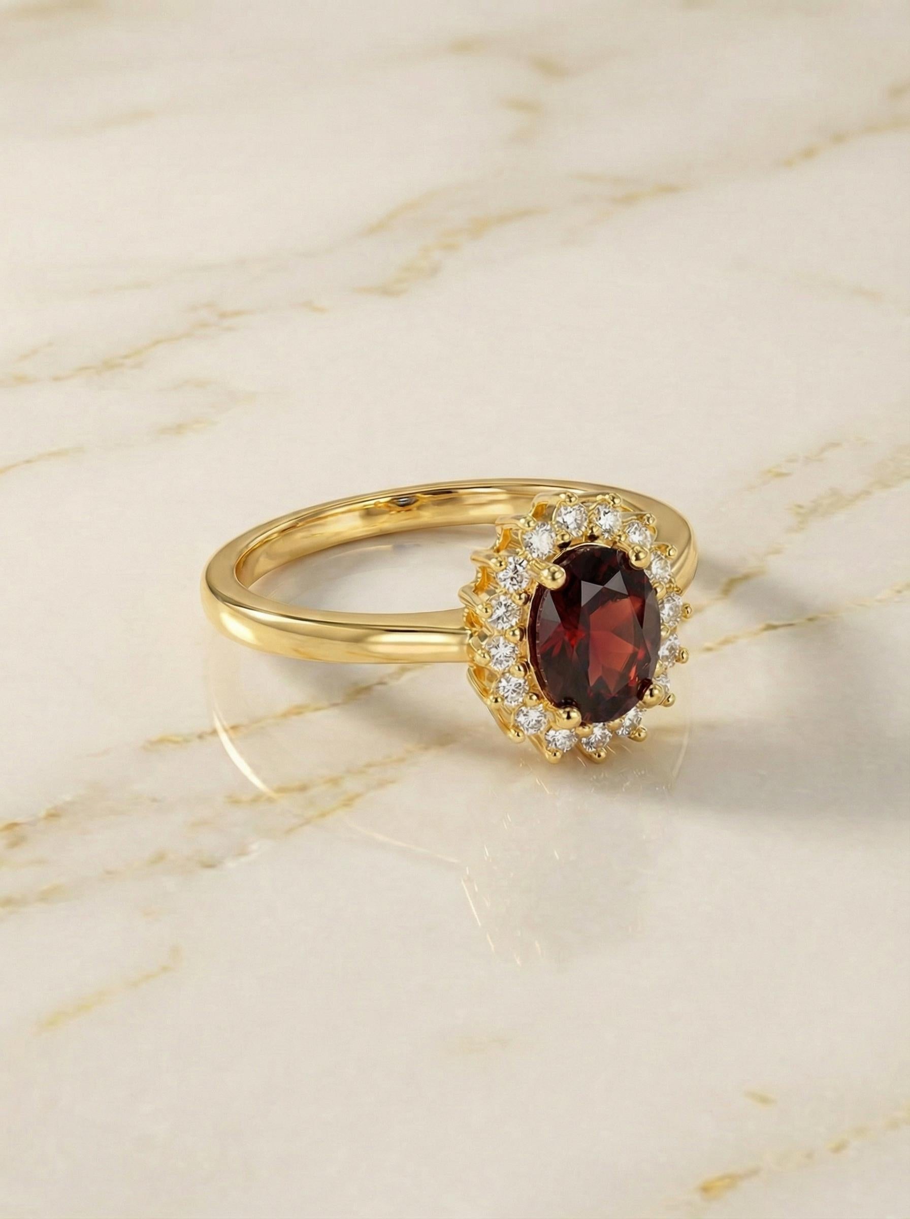 Garnet Wedding Band Ring Vintage Style Travel Ring For Women Oval Cut Deep Red Gemstone January Birthstone Jewelry Gift