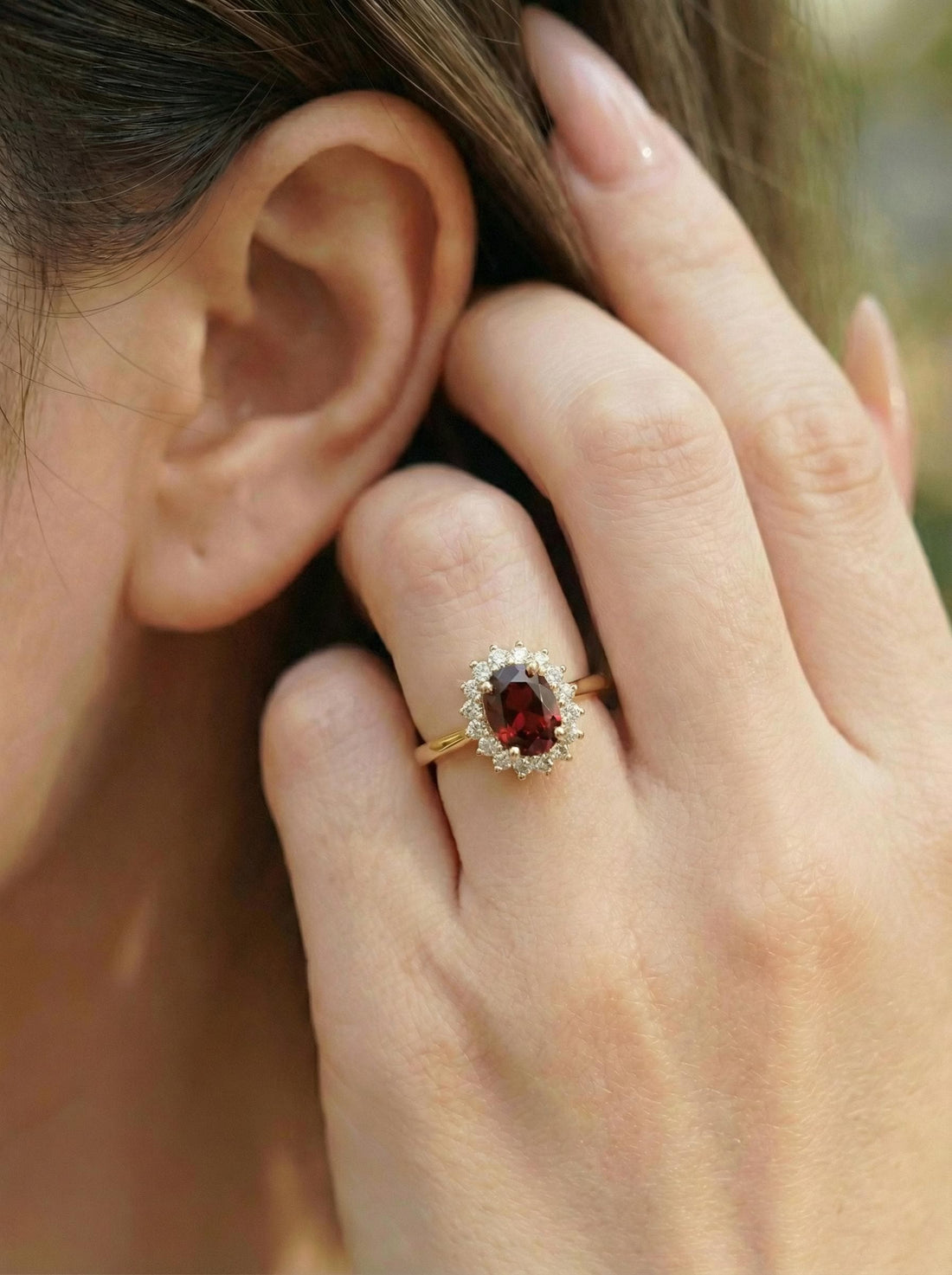 Garnet Wedding Band Ring Vintage Style Travel Ring For Women Oval Cut Deep Red Gemstone January Birthstone Jewelry Gift