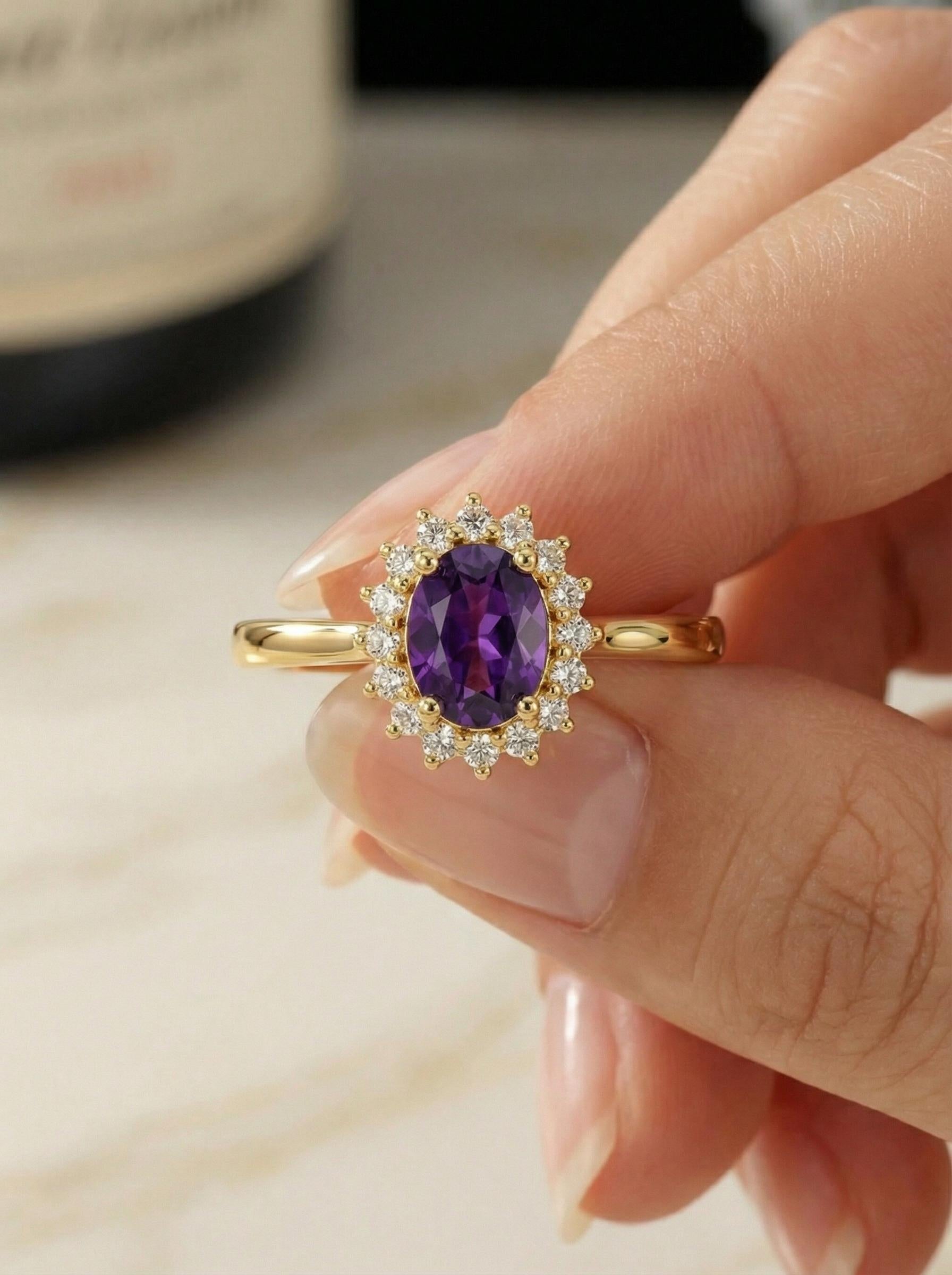 Amethyst Engagement Ring Travel Ring Vintage Art Deco Style February Birthstone Proposal Jewelry Gift For Her