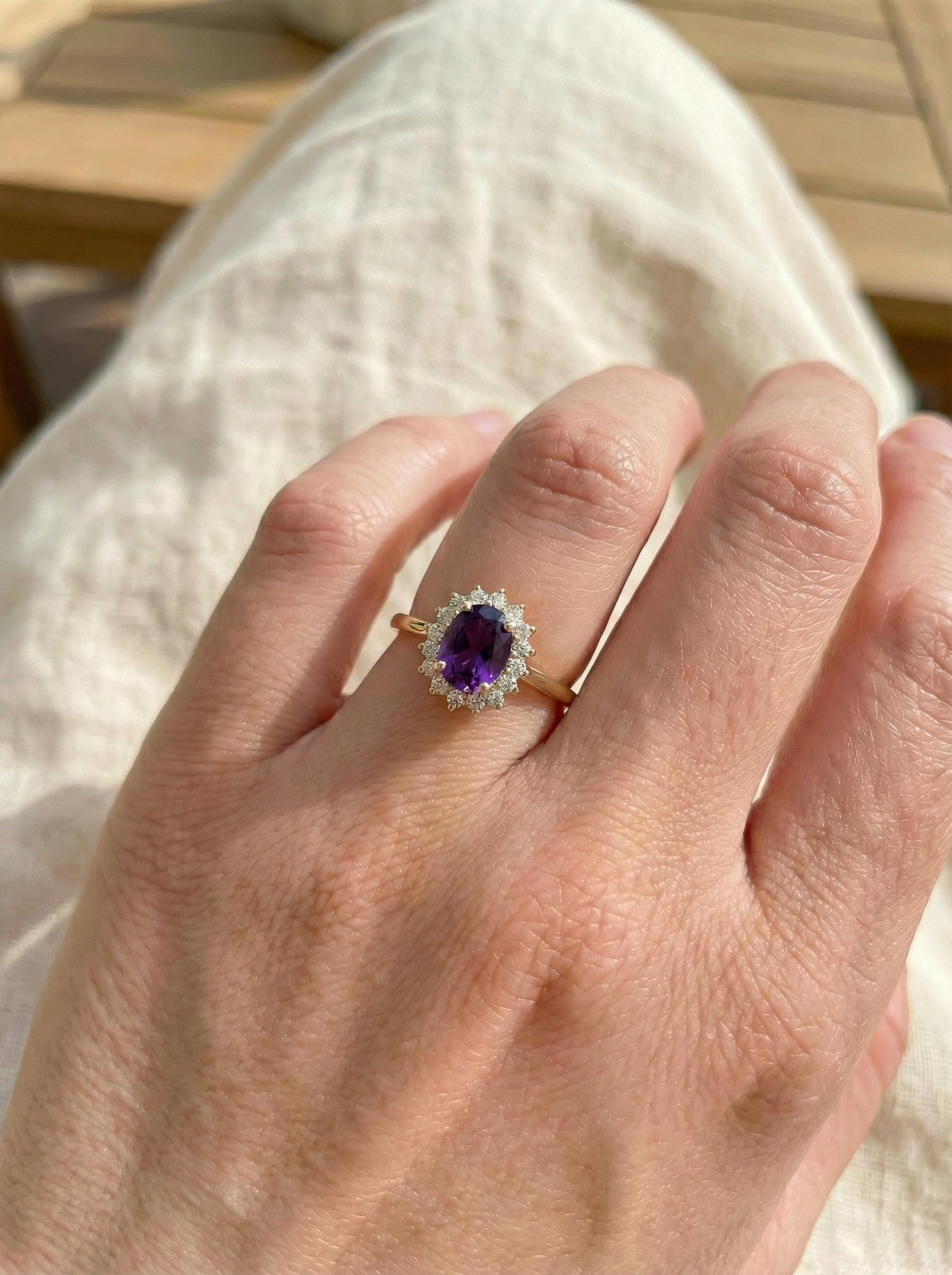 Amethyst Engagement Ring Travel Ring Vintage Art Deco Style February Birthstone Proposal Jewelry Gift For Her