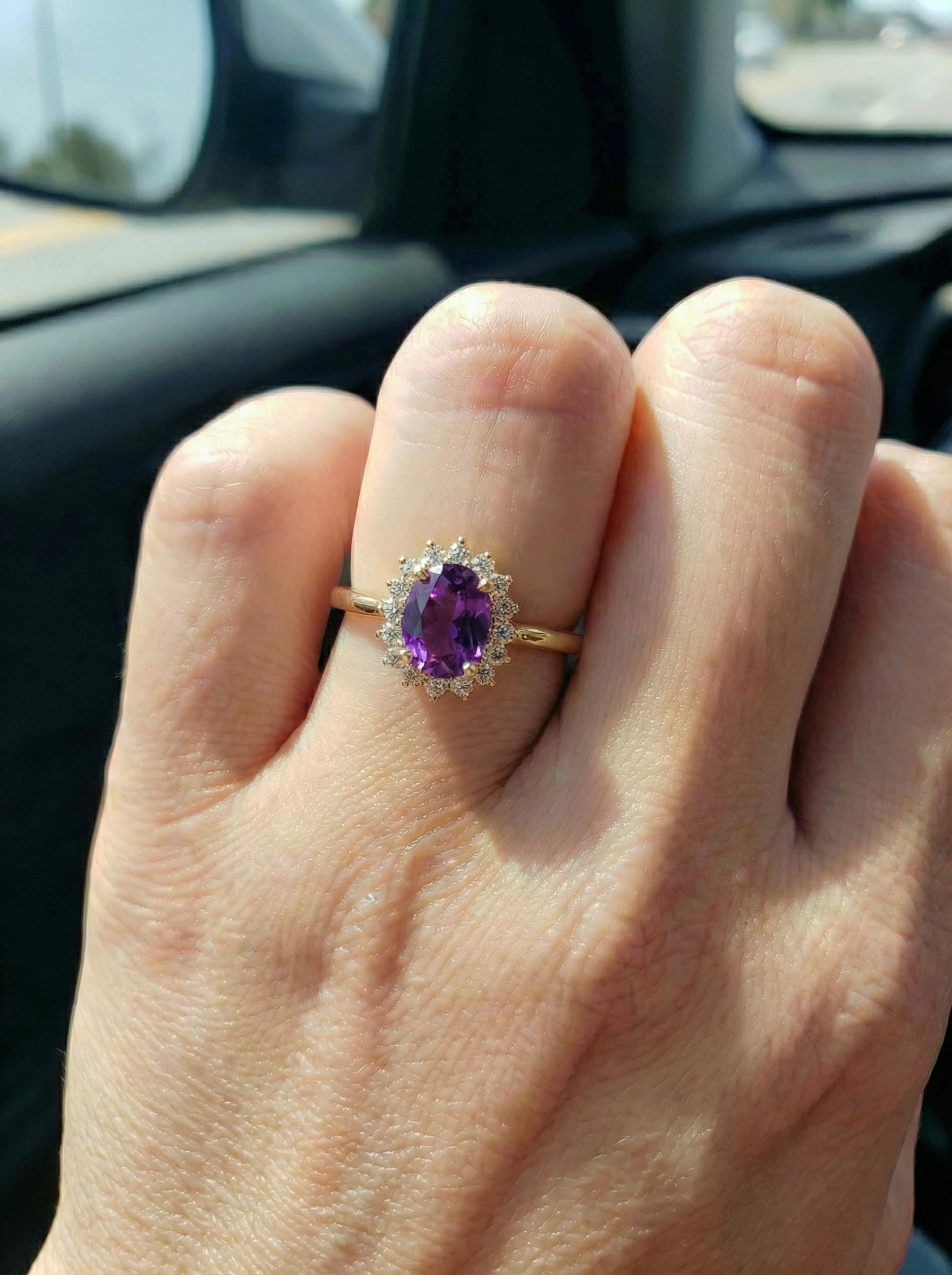 Amethyst Engagement Ring Travel Ring Vintage Art Deco Style February Birthstone Proposal Jewelry Gift For Her