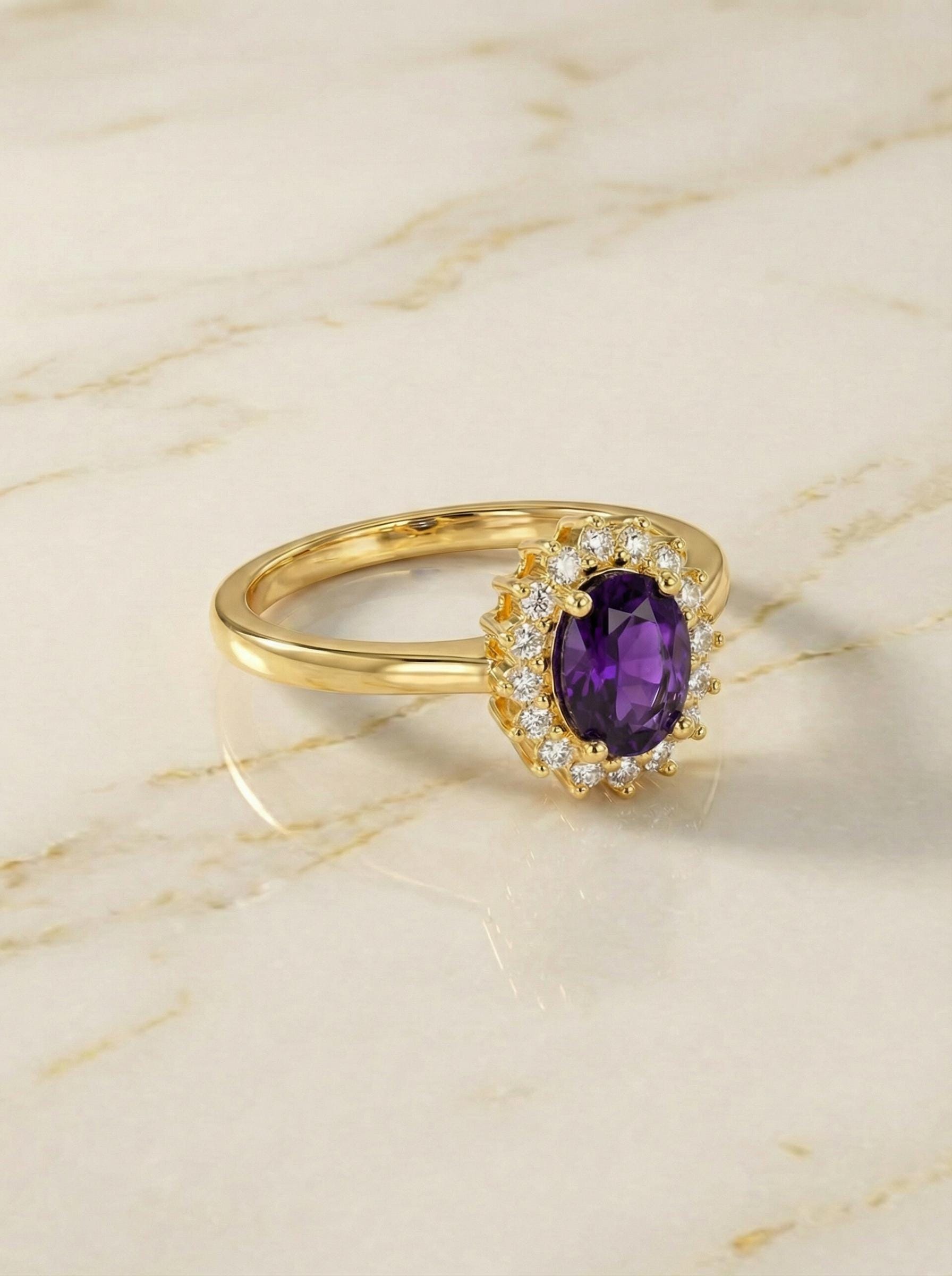 Amethyst Engagement Ring Travel Ring Vintage Art Deco Style February Birthstone Proposal Jewelry Gift For Her