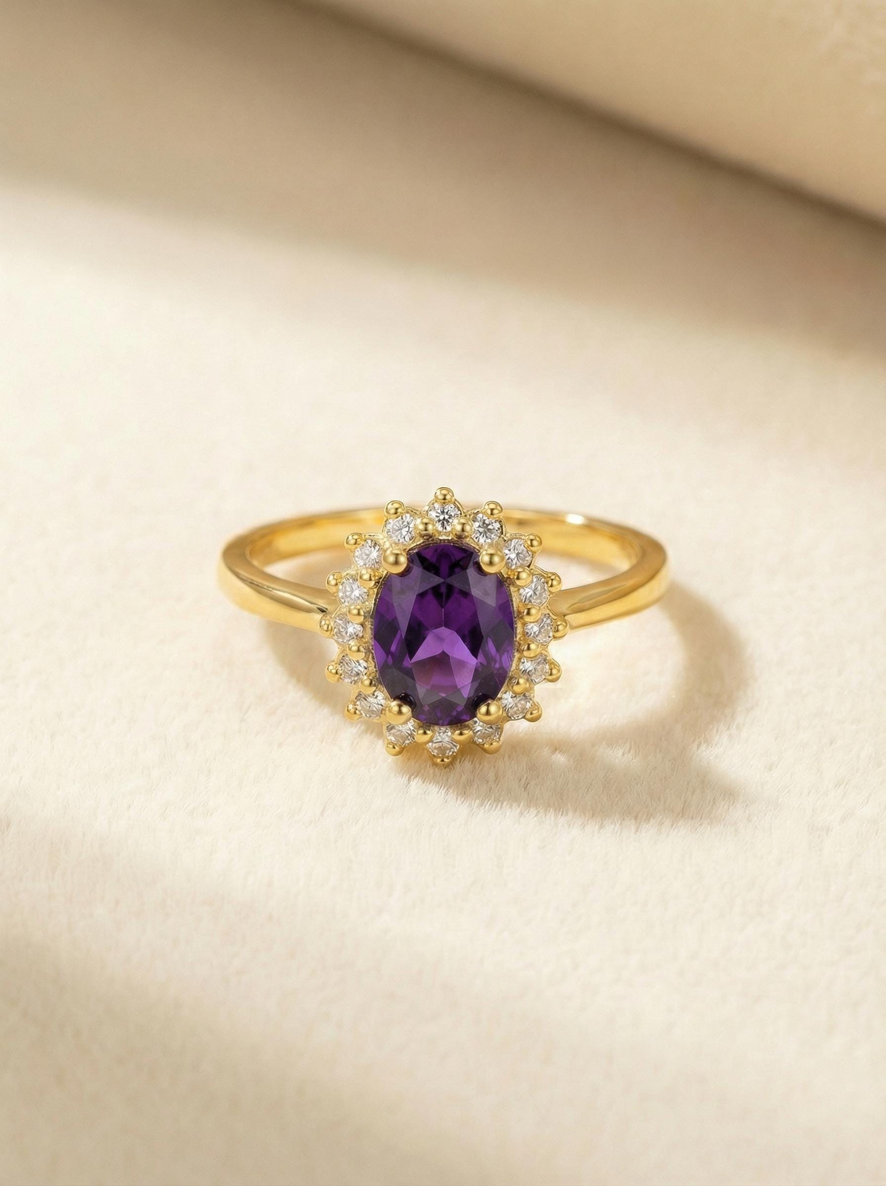 Amethyst Engagement Ring Travel Ring Vintage Art Deco Style February Birthstone Proposal Jewelry Gift For Her