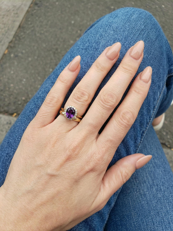 Amethyst Engagement Ring Travel Ring Vintage Art Deco Style February Birthstone Proposal Jewelry Gift For Her