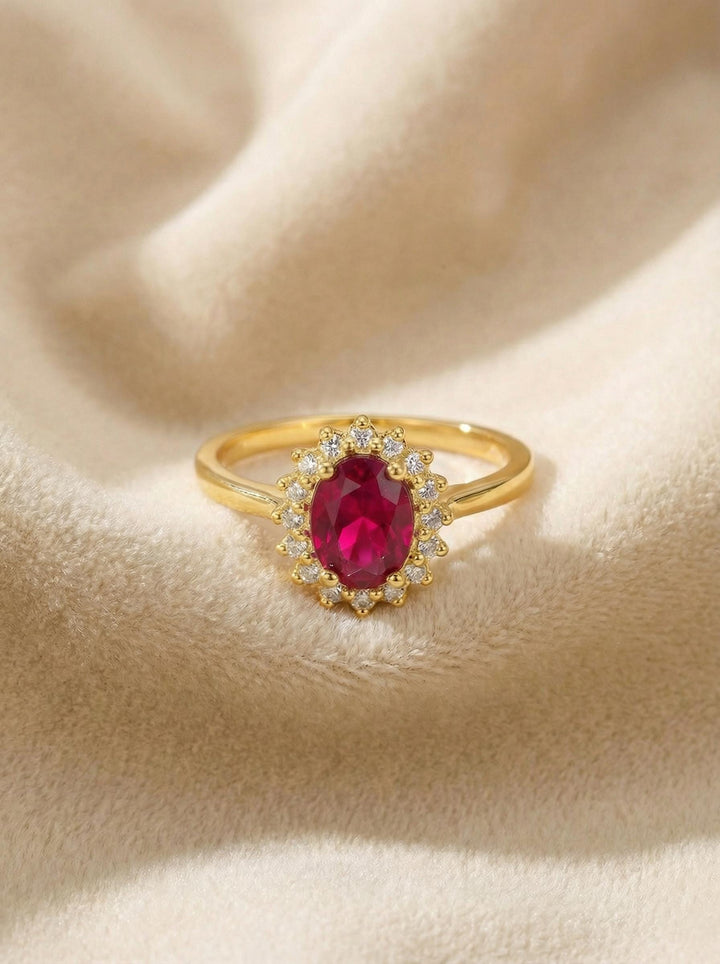 Ruby Engagement Ring Travel Ring Oval Halo Promise Ring For Her July Birthstone Jewelry