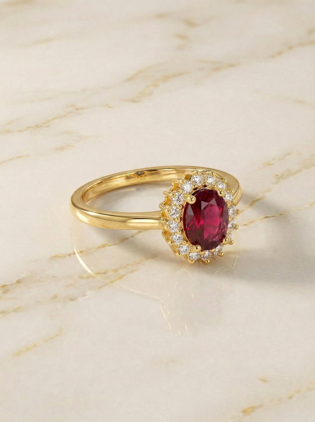 Ruby Engagement Ring Travel Ring Oval Halo Promise Ring For Her July Birthstone Jewelry