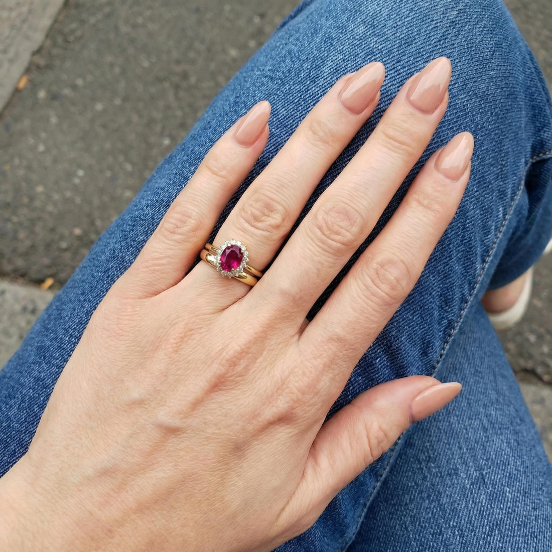 Ruby Engagement Ring Travel Ring Oval Halo Promise Ring For Her July Birthstone Jewelry
