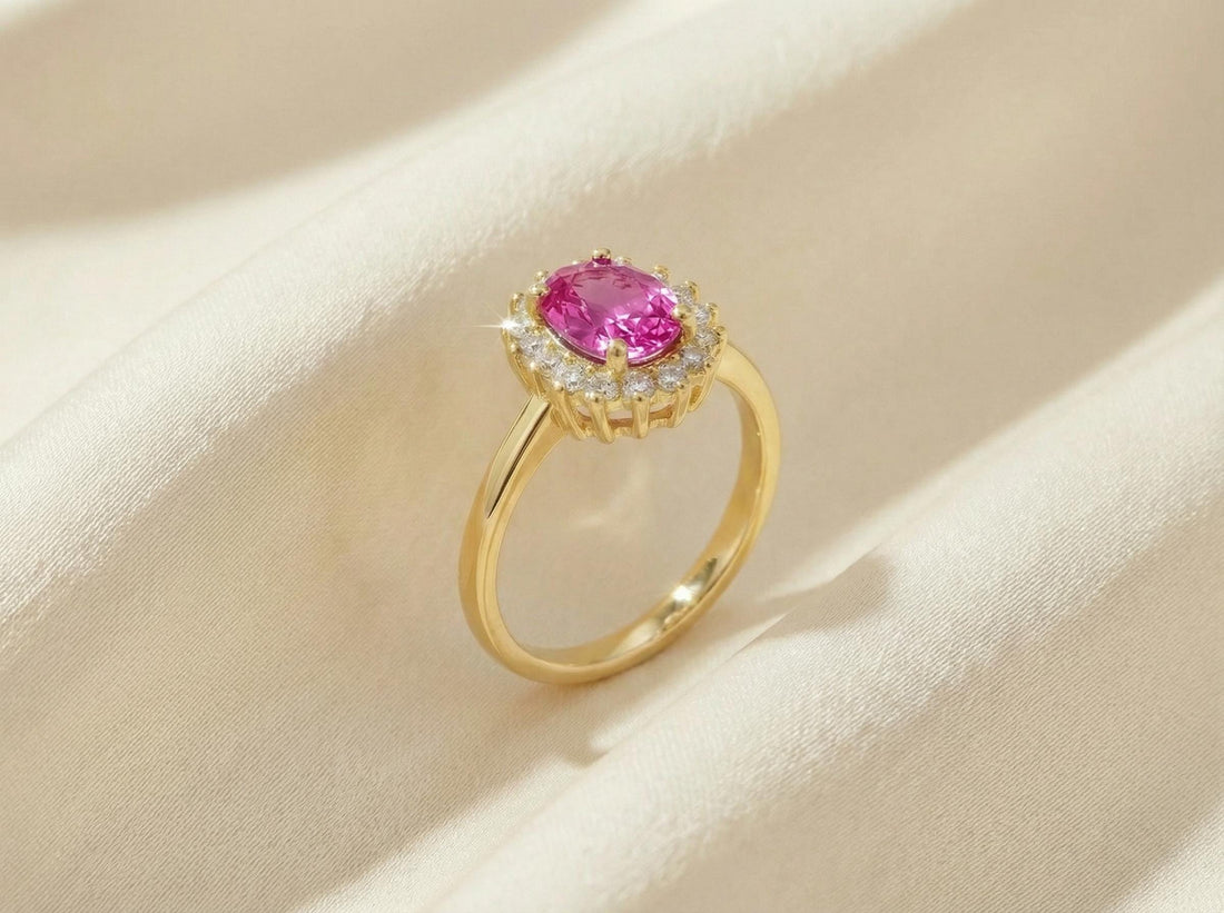 Pink Tourmaline Engagement Ring Travel Ring Oval Halo Promise Ring October Birthstone Jewelry Anniversary Gift
