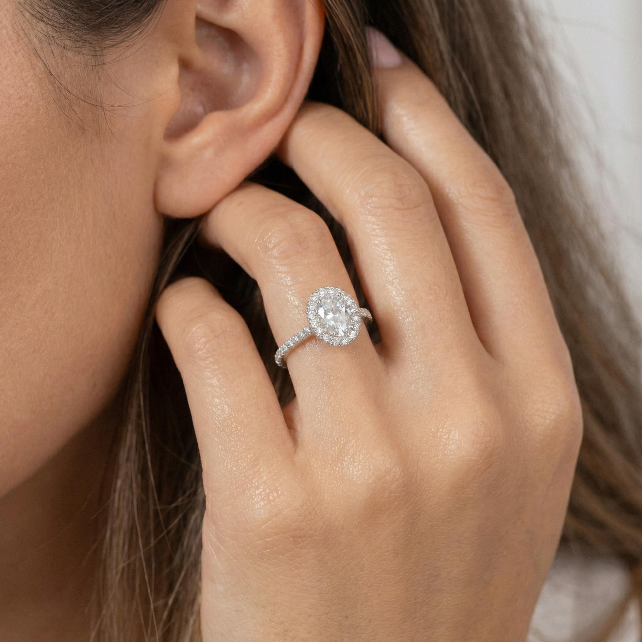 1.25ct Lab-Grown Diamond Engagement Ring Perfect As A Travel Ring With Oval Halo Design