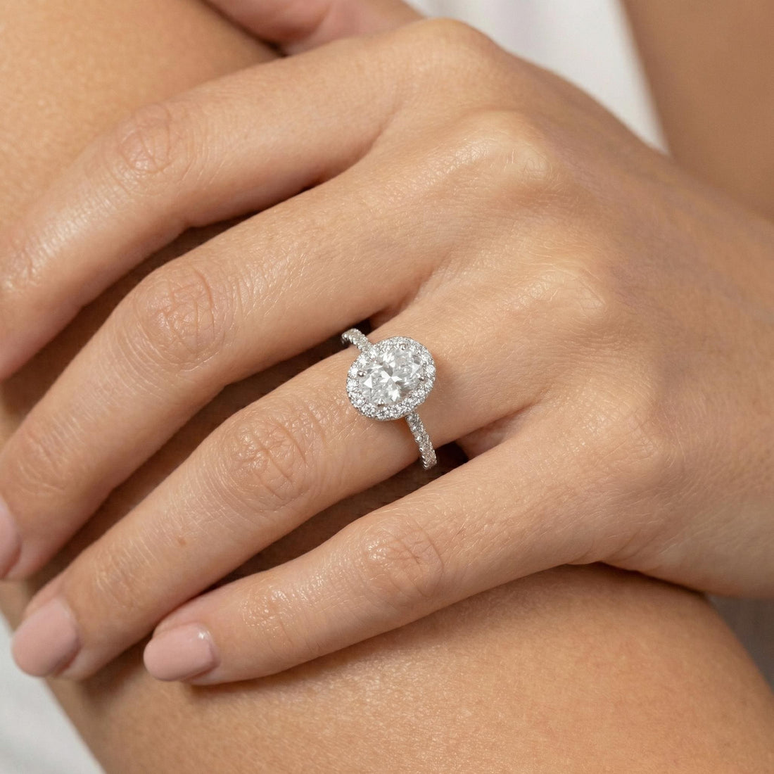1.25ct Lab-Grown Diamond Engagement Ring Perfect As A Travel Ring With Oval Halo Design