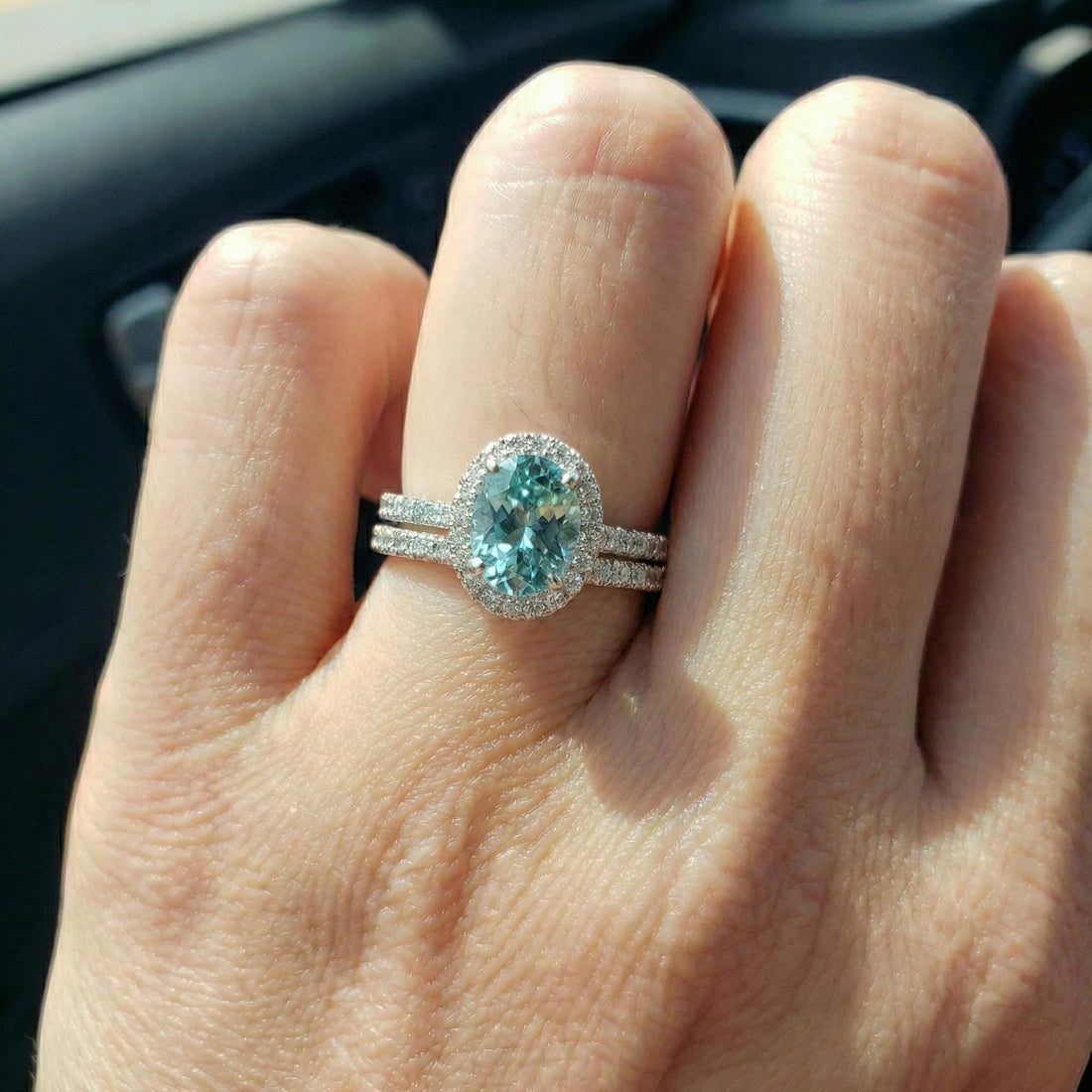 Aquamarine Engagement Ring Travel Proposal Jewelry Halo Light Blue Oval Gemstone Promise Ring March Birthstone Gift For Her