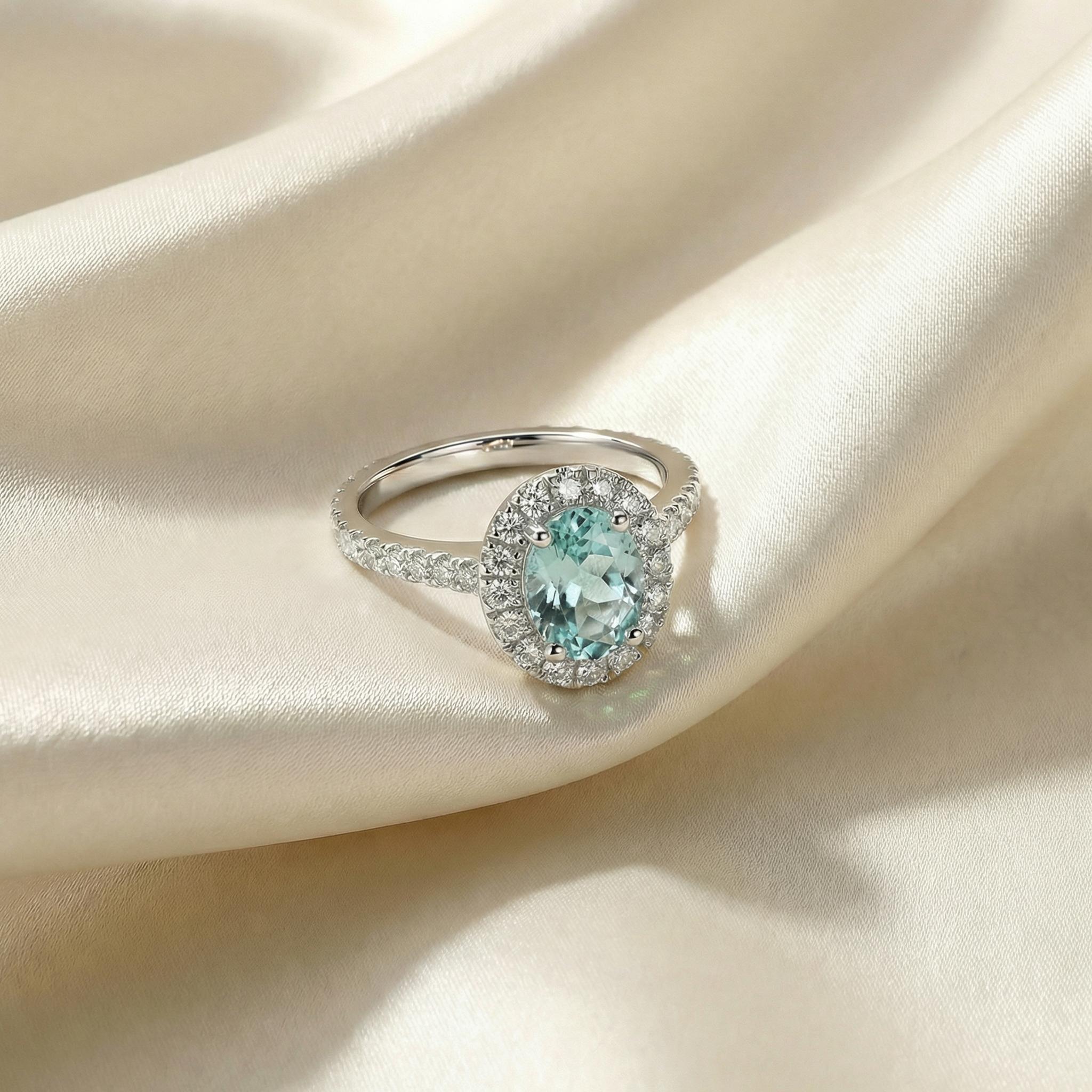 Aquamarine Engagement Ring Travel Proposal Jewelry Halo Light Blue Oval Gemstone Promise Ring March Birthstone Gift For Her