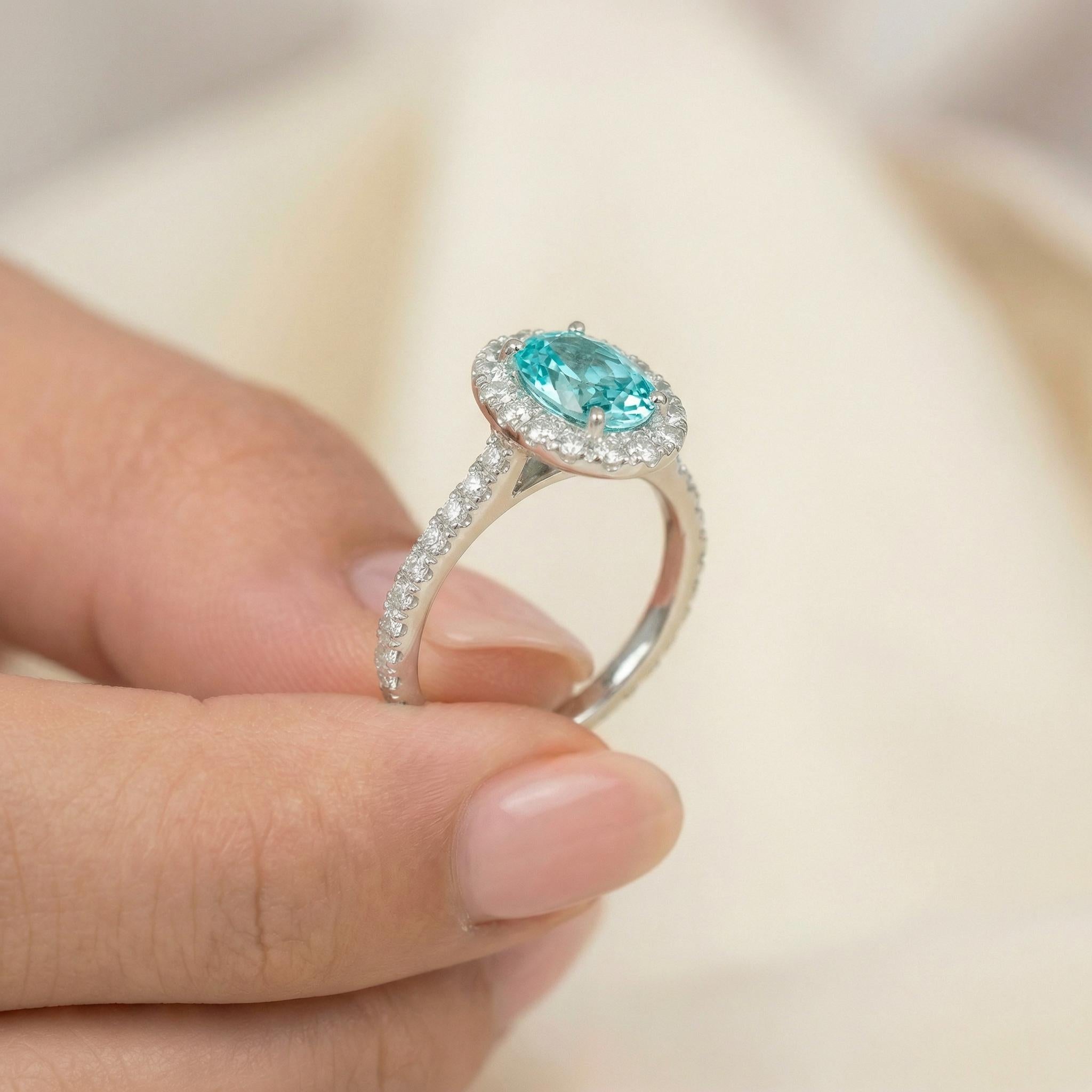 Aquamarine Engagement Ring Travel Proposal Jewelry Halo Light Blue Oval Gemstone Promise Ring March Birthstone Gift For Her