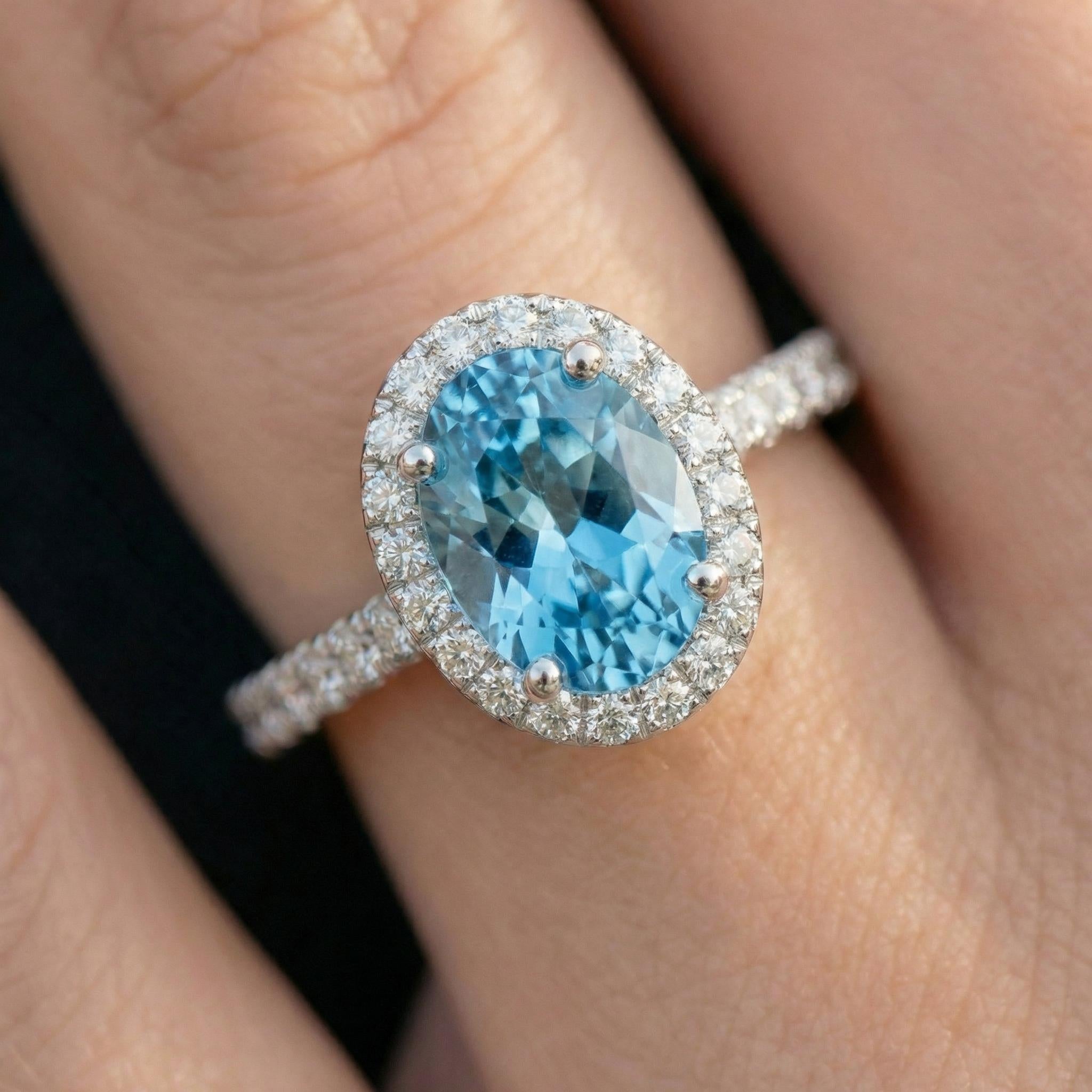 Aquamarine Engagement Ring Travel Proposal Jewelry Halo Light Blue Oval Gemstone Promise Ring March Birthstone Gift For Her