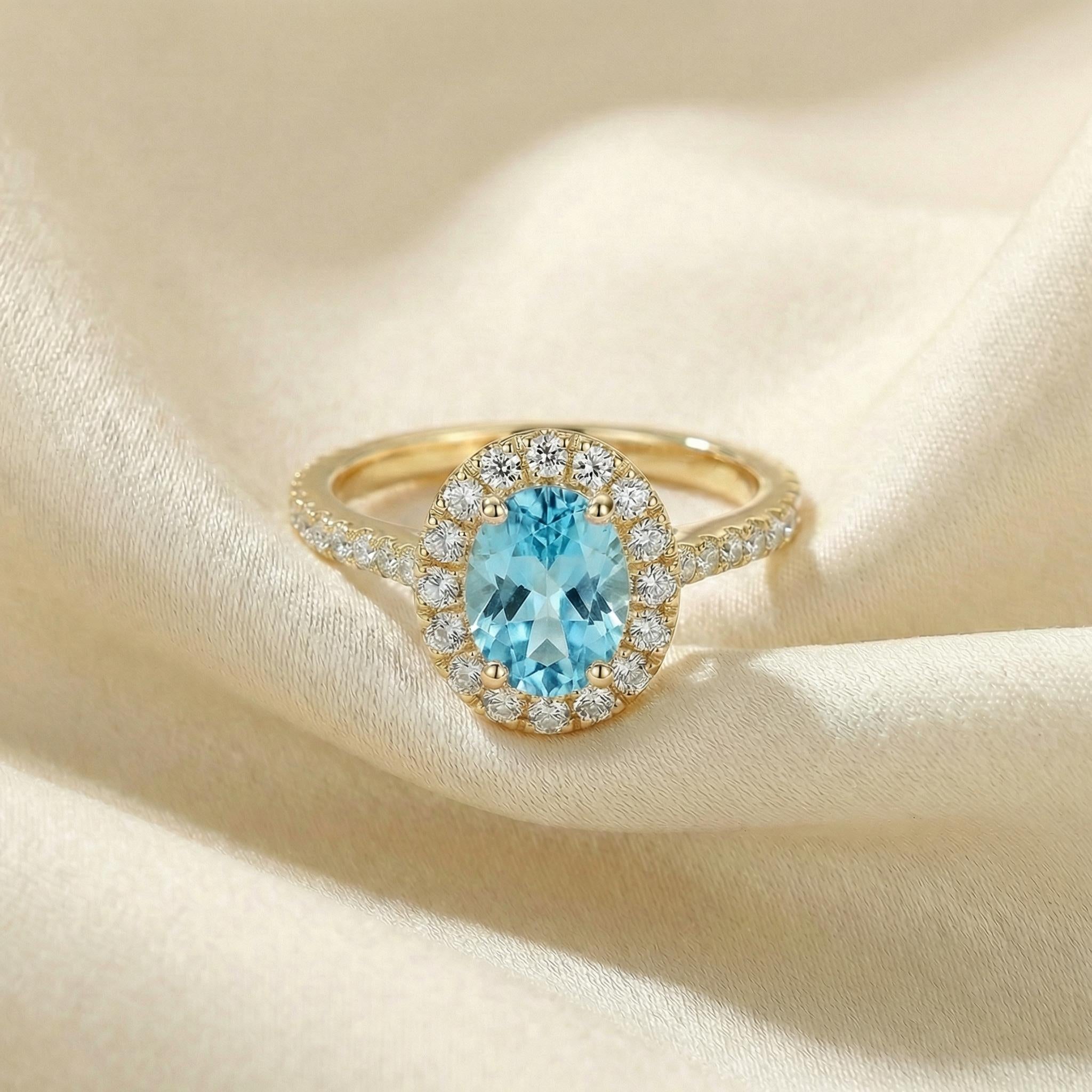 Aquamarine Engagement Ring Travel Proposal Jewelry Halo Light Blue Oval Gemstone Promise Ring March Birthstone Gift For Her