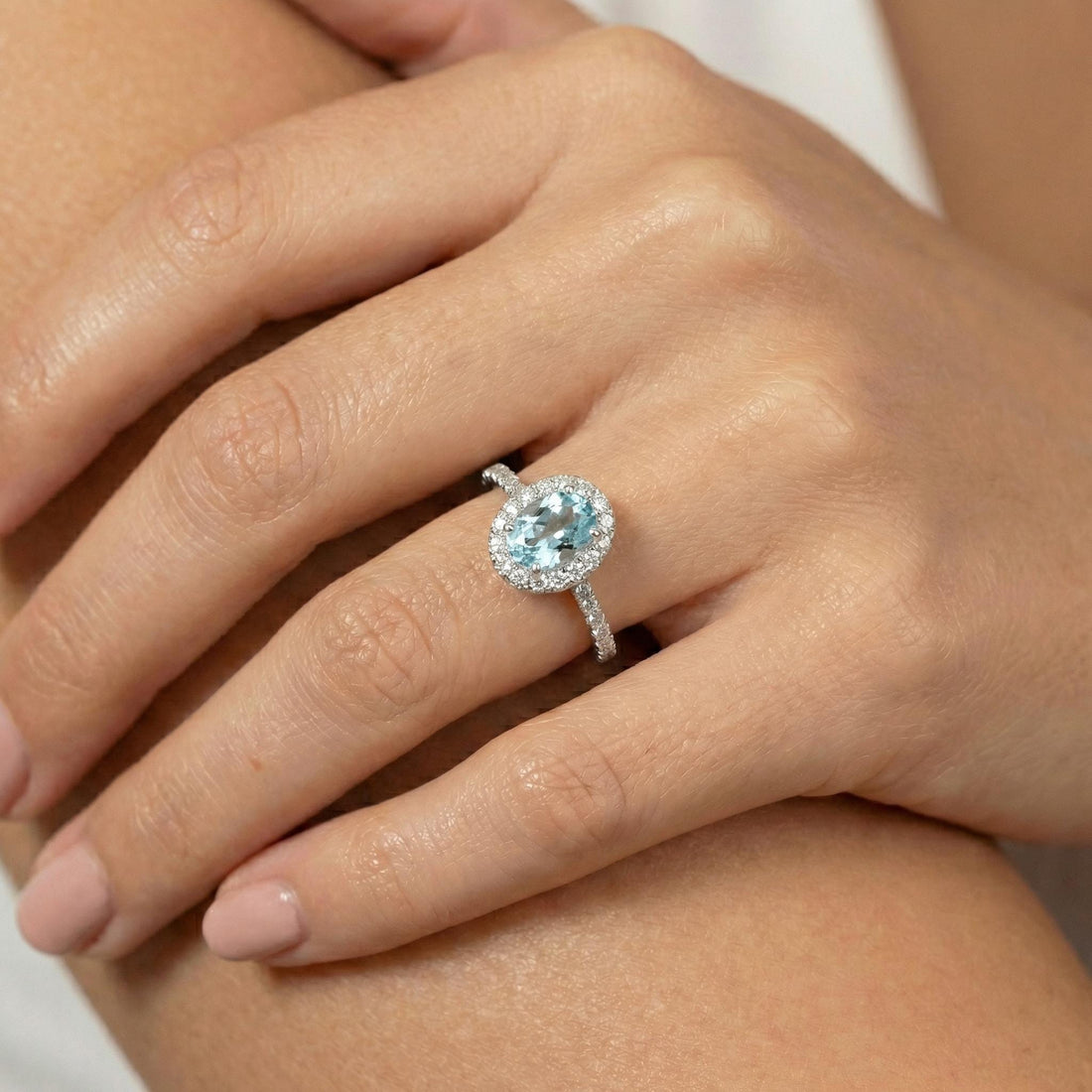 Aquamarine Engagement Ring Travel Proposal Jewelry Halo Light Blue Oval Gemstone Promise Ring March Birthstone Gift For Her