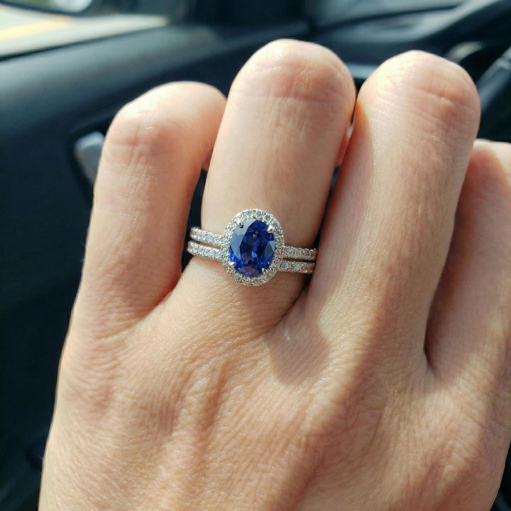 Sapphire Engagement Ring Perfect Travel Ring Proposal Jewelry Royal Blue Oval Cut Halo September Birthstone Promise Gift