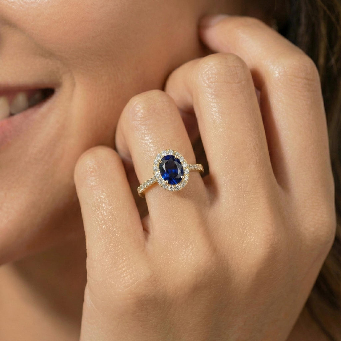 Sapphire Engagement Ring Perfect Travel Ring Proposal Jewelry Royal Blue Oval Cut Halo September Birthstone Promise Gift