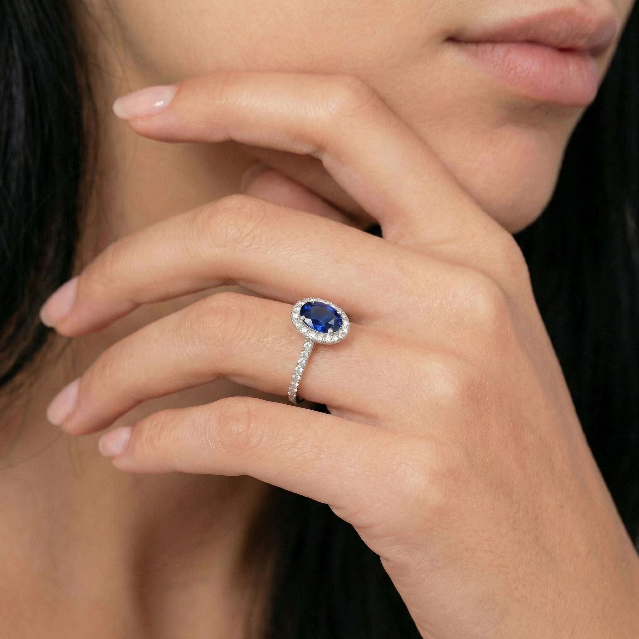 Sapphire Engagement Ring Perfect Travel Ring Proposal Jewelry Royal Blue Oval Cut Halo September Birthstone Promise Gift